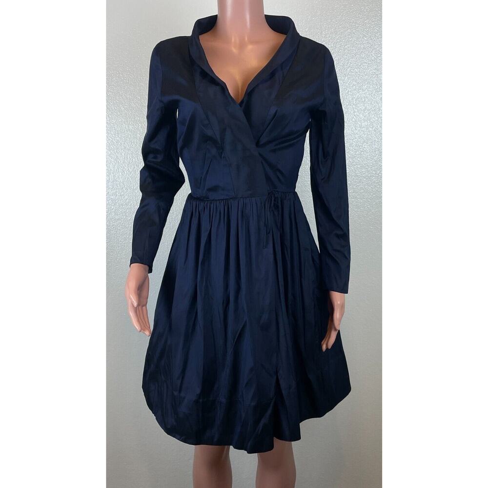 Catherine Regehr Fit & Flare Dress Womens S Silk Navy Blue Portrait Collar Regal